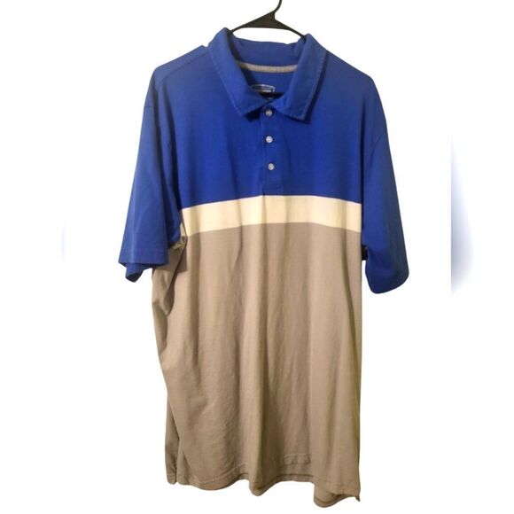 The Foundry Blue Beige Color Block Men's Polo, Big & Tall 2XLT - Picture 1 of 7